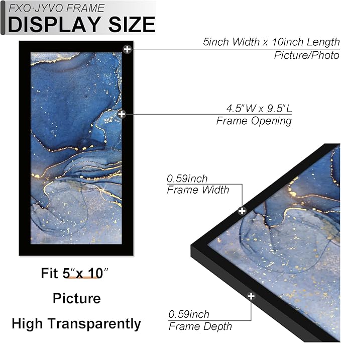 5x10 Picture Frame, Black Frame for 5 x 10 Inch Picture Poster Photo, Light Weight and High Transparent 5 by 10 Frame for Wall - 1 Pack/Black/5"x10"