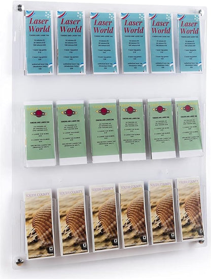 Displays2go 3-Tiered Clear Acrylic Magazine Rack, Adjustable, 9-18 Pockets - Clear (2RP9CLR)