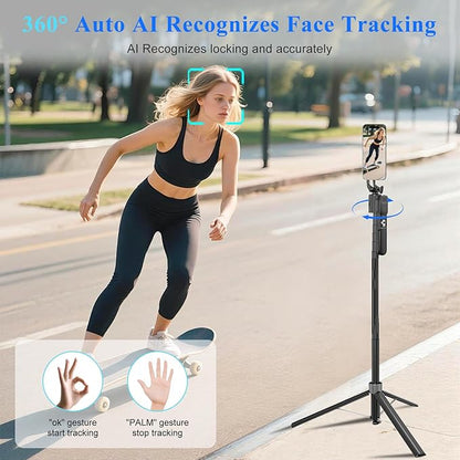 Magnetic Auto Face Tracking Selfie Stick Tripod for iPhone 70.9" Automatic Portable Phone Camera Tripod Stand with Remote, 360 Rotation Follows Your Movement for Video Recording, Travel, Vlogging