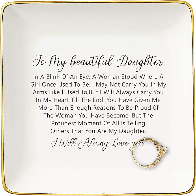 NZY Birthday Graduation Christmas Gifts for Daughter from Mom,Reminder Gifts,Daughter Motivational Encouraging Gift,Delicate Ceramic Jewelry Tray Trinket Holder Ring Dish