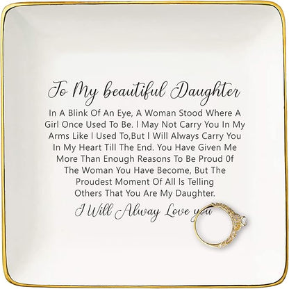 NZY Birthday Graduation Christmas Gifts for Daughter from Mom,Reminder Gifts,Daughter Motivational Encouraging Gift,Delicate Ceramic Jewelry Tray Trinket Holder Ring Dish