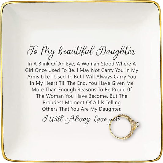 NZY Birthday Graduation Christmas Gifts for Daughter from Mom,Reminder Gifts,Daughter Motivational Encouraging Gift,Delicate Ceramic Jewelry Tray Trinket Holder Ring Dish