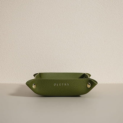 OLETHA Small Foldable Valet Tray - Aesthetic Desk Organizer for Home, Office & Travel - Portable Catch All Bowl for Keys, Jewelry & Essentials - Green
