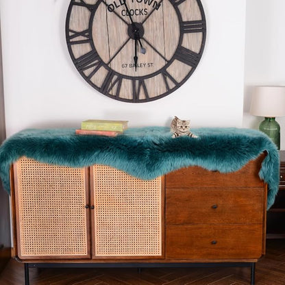 Premium Genuine Fur Sheepskin Rug Real Australia Sheepskin Natural Luxury Fluffy Lambskin Fur Area Rug Seat Covers for Kids Bedroom Sofa Chair Cover (Dark Aquamarine, Double Pelt/2ft x 6ft)