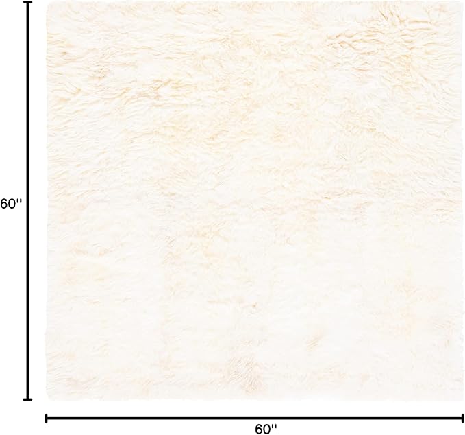 SAFAVIEH Sheep Skin Collection Area Rug - 5' Square, Natural & White, Handmade Rustic Glam Genuine Pelt, 3.4-inch Thick Ideal for High Traffic Areas in Living Room, Bedroom (SHS211A)