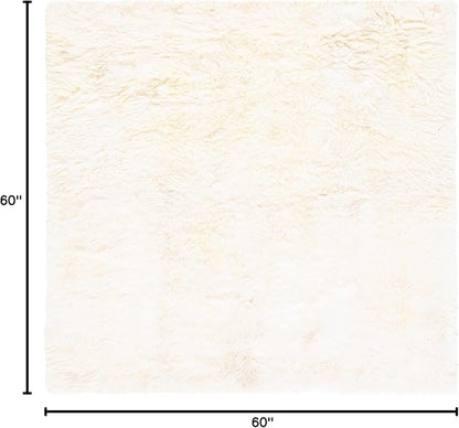 SAFAVIEH Sheep Skin Collection Area Rug - 5' Square, Natural & White, Handmade Rustic Glam Genuine Pelt, 3.4-inch Thick Ideal for High Traffic Areas in Living Room, Bedroom (SHS211A)
