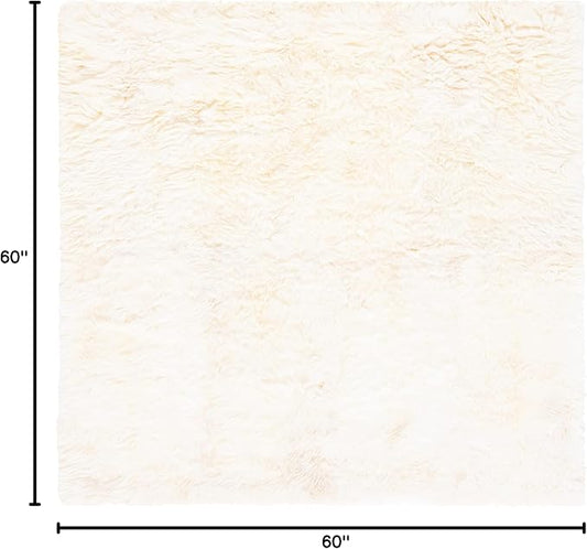 SAFAVIEH Sheep Skin Collection Area Rug - 5' Square, Natural & White, Handmade Rustic Glam Genuine Pelt, 3.4-inch Thick Ideal for High Traffic Areas in Living Room, Bedroom (SHS211A)