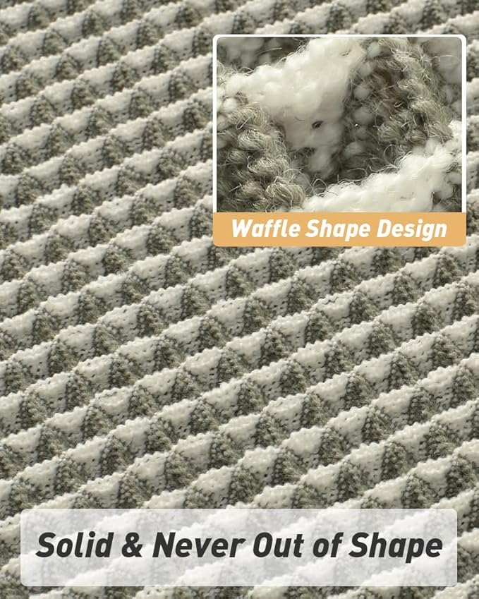 AMOAMI Upgraded Waffle Bath Mat, Super Absorbent Non Slip Bath Mats for Bathroom Floor, Machine Washable Bathroom Rugs with Tassels, Rubber Backed Bathroom Mats, Ultra Soft, 17" x 24", Green & Cream