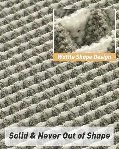 AMOAMI Upgraded Waffle Bath Mat, Super Absorbent Non Slip Bath Mats for Bathroom Floor, Machine Washable Bathroom Rugs with Tassels, Rubber Backed Bathroom Mats, Ultra Soft, 24" x 36", Green & Cream