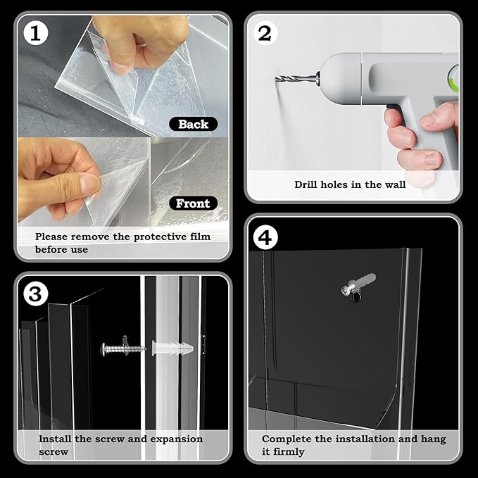 Acrylic Brochure Pamphlet Holder, 12 Pamphlet Holders, Clear Brochure Display Stand Wall Mount, Trifold Flyer Rack, Literature Storage Rack for Home, Offices, Waiting Room