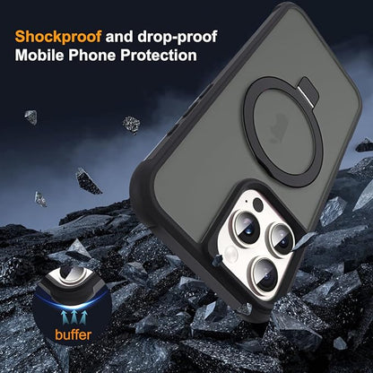 Compatible with iPhone 16 Pro Case with Invisible Magnetic O-Ring Stand Military-Grade Translucent Case for iPhone 16 Pro 6.3" [Compatible with Mag-Safe][Great Grip Feeling], Black