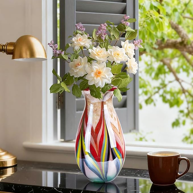 Glass Vases for Flower, Unique Hand Blown Colorful Glass Vase, Modern Art Decorative for Home Living Room, Office, Table centerpieces, Bookshelves and Wedding Decorations (JG64)
