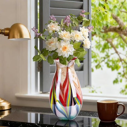 Glass Vases for Flower, Unique Hand Blown Colorful Glass Vase, Modern Art Decorative for Home Living Room, Office, Table centerpieces, Bookshelves and Wedding Decorations (JG64)