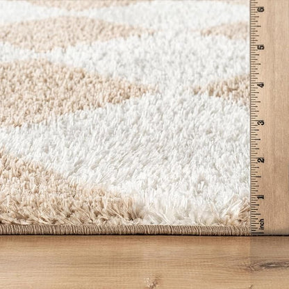 Rugshop Diamond Wave Shag Area Rug Beige 5' x 7' Great for Bedrooms, Living Rooms, or Under Coffee Tables