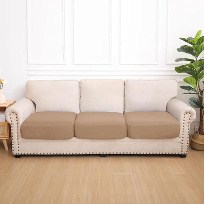 hyha Waterproof Couch Cushion Covers, Stretch Sofa Couch Seat Slipcover for Dog Washable, Non-Slip Waterproof Outdoor Cushion Covers for Patio Furniture Replacement (3 Pieces, Camel)