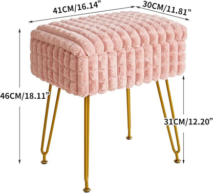 IBUYKE Rectangle Vanity Chair with Storage Space, Footrest Footstool Ottoman, Vanity Stool, Dressing Table Chair, with Anti-Slip Feet, for Makeup Room, Bedroom, Square Grid Pattern, Pink WBD004P
