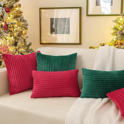 Simmore Decorative Throw Pillow Covers 20x20 Set of 2, Soft Natural Plush Flannel Double-Sided Fluffy Couch Pillow Covers for Sofa Living Room, Red