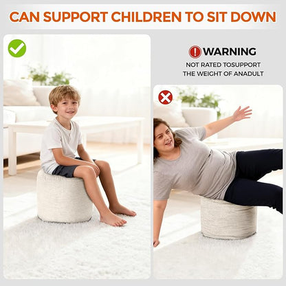 Pouf Ottoman Foot Rest, Comfortable & Soft, Round Footstool Ottoman for Living Room, Bedroom, Office, Room Decoration, Corduroy Foot Stool Pouf with Odorless & Anti-Clump Filling, Small Beige