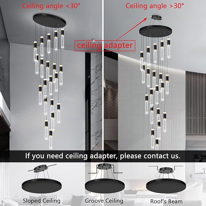 Modern Crystal Chandelier for Staircase Large High Ceiling Chandeliers Spiral Dimmable Hanging Light Fixture Flush Mount Bubble Pendant Lighting for Foyer Entryway Hallway