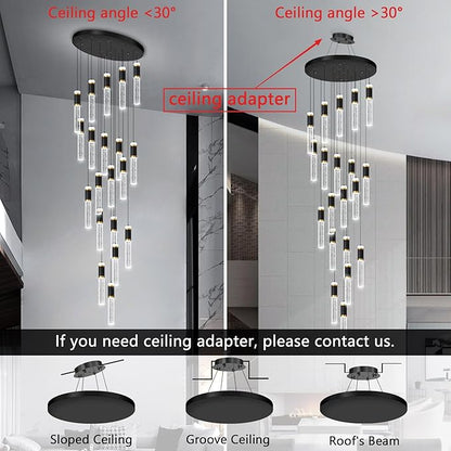 Modern Crystal Chandelier for Staircase Large High Ceiling Chandeliers Spiral Dimmable Hanging Light Fixture Flush Mount Bubble Pendant Lighting for Foyer Entryway Hallway