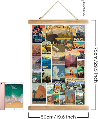 XIAOAIKA USA National Parks Retro Poster Collection - Illustrated Travel Destinations with Wooden Hanger - Vintage Wall Art for Outdoor Enthusiasts and Explorers 20 x 30 Inches