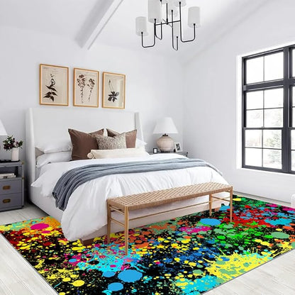 Grunge Paint Splatter Rug 3x4 Small Area Rugs Abstract Colorful Graffiti Rugs Ultra Soft Non Slip Washable Low Pile Carpet for Gameroom Bedroom Living Room Kids Room Playroom Home Decor