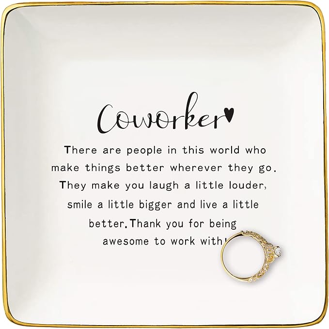 Coworker,Promotion,Retirement,Farewell,Goodby,Leaving New Job Gifts for Coworker Woman,Colleague Appreciate Birthday Christmas Gifts for Colleague-Ceramic Jewelry Tray Trinket Holder Ring Dish