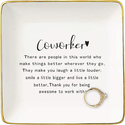 Coworker,Promotion,Retirement,Farewell,Goodby,Leaving New Job Gifts for Coworker Woman,Colleague Appreciate Birthday Christmas Gifts for Colleague-Ceramic Jewelry Tray Trinket Holder Ring Dish