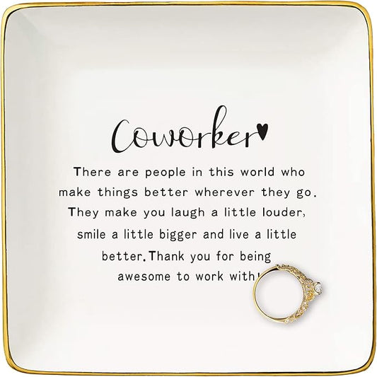 Coworker,Promotion,Retirement,Farewell,Goodby,Leaving New Job Gifts for Coworker Woman,Colleague Appreciate Birthday Christmas Gifts for Colleague-Ceramic Jewelry Tray Trinket Holder Ring Dish