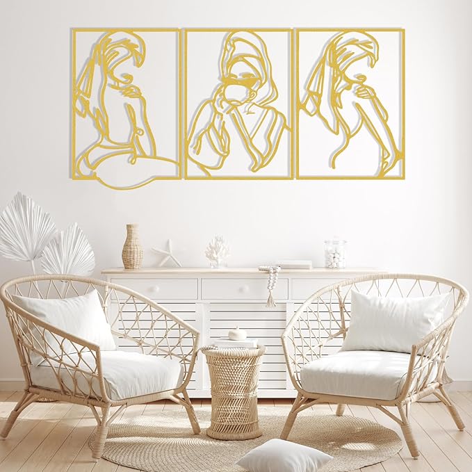 AGIOTA 3 Pcs Gold Wall Decor Metal Line Art for Living Room Wall Decor Above Bed Minimalist Decoration
