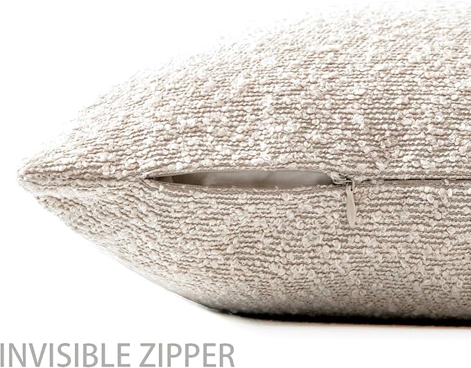 Boucle Decorative Throw Pillow Covers for Couch Set of 2, 16x16 inches, Beige