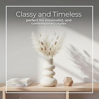 Sagebrook Home Stoneware Decorative Vase - Modern Sculptural Dolomite Flower Holder for Home & Office - 10" Ivory