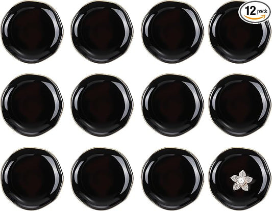 Shappy 12 Pcs Christmas Ceramic Jewelry Tray Gift 4.5 Ring Dish Bulk Decorative Trinket Dish for Birthdays Gift (Black)