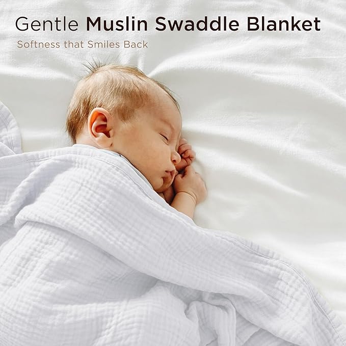 Threadmill Muslin Baby Blanket | 4 Layer Swaddle Blankets for Newborns| Multi Use Muslin Blankets 41 x 37| Ultra-Soft Breathable Baby Wrap for Boys & Girls| Registry Essential| White