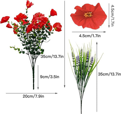 Artificial Silk Flowers for Outdoor Decoration,12 Bundles Faux Flowers Colorful Morning Glory with Eucalyptus Fake Plants Greenery UV Resistant for Outside Front Door Planter Porch Patio Yard
