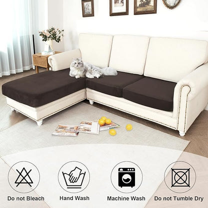 NAISI Waterproof Couch Cushion Covers Thick Velvet Fabric Washable Sofa Slipcovers Sectional Couch Covers for 3 Pieces Separate L Shape Couch Cover with Elastic Bottom(2 Seater + 1 Chaise, Coffee)