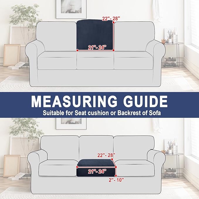 Couch Cushion Cover Velvet 1 Piece Seat Cushion Cover Stretch Armchair Cover Separate Sectional Sofa Slipcovers Furniture Protector (1-Seater or Sofa Backrest, Navy)