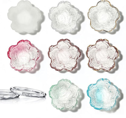 Glass Jewelry Dish, 8pcs Jewelry Tray Ring Dish, Flower Jewelry Dish for Necklace Bracelet Earring Holder, Home Decoration, Gifts for Girlfriend Daughter Mother,Mother's Day Gift (8PCS-Flower)