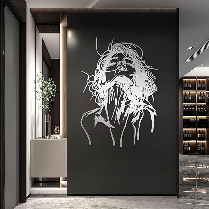 Tuglona Abstract Woman Face Metal Wall Decor, Woman Face Metal Wall Art, Abstract Line Wall Decor, Minimalist Female Line Art, Modern Wall Decoration, Bathroom Wall Hanging (Gold, 48"x35"/121x88cm)
