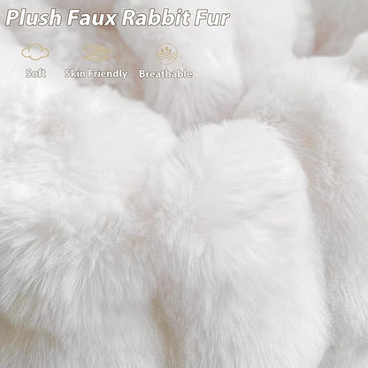 LIFEREVO Luxury Faux Rabbit Fur Round Inflatable Pouf Ottoman, 20 X 16 Fluffy Plush Waffle Bubble Floor Poufs Foot Stool Rest Anti-Slip Furry Foldable Ottoman Seat for Home Decor Kids Adults, White