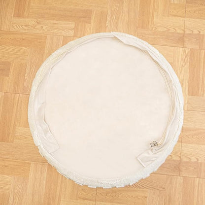 Asuprui Plush Fabric Ottoman Footrest – 20"x14" Soft Foam Pouf with Removable Cover Perfect for Living Room, Bedroom & Dorm(Linen)