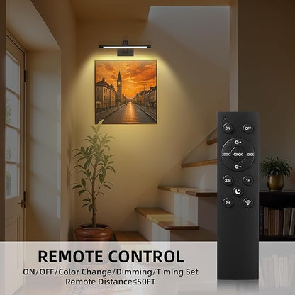 16“ Black Wireless Picture Lights for Wall, Battery Operated Picture Light with Remote Timer, Rechargeable Art Lighting for Paintings 3000K/4000K/6000K Dimmable Frame Photo Dartboard Gallery Light