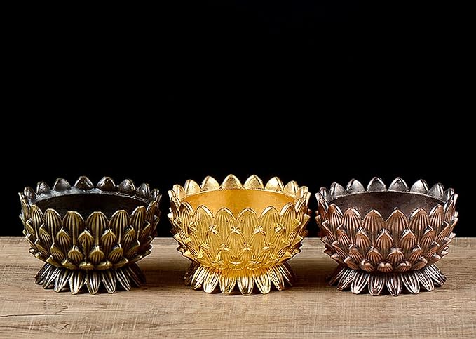 Lotus Flower Votive Tealight Candle Holder,Copper Buddhist Candlestick Holder,Tibetan Buddhist Water Offering Cup,Oil Lamp Holder for Meditation Buddha Altar with 4PCS Floating Canldes (Bronze)