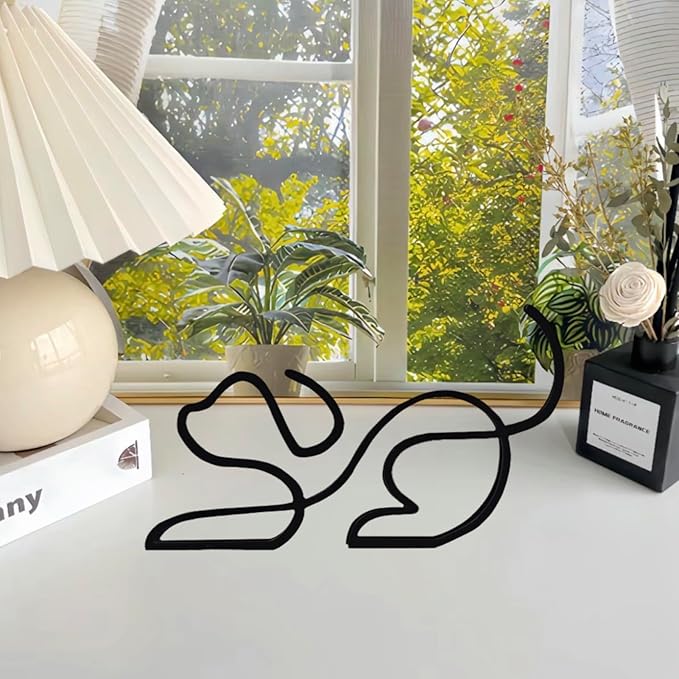 Minimalist Art Sculpture, Personalized Metal Abstract Metal Line Minimalist Art Crafts Creative Line Drawing Ornaments for Wall, Living Room, Home Office Desk Decoration (Line Dog)