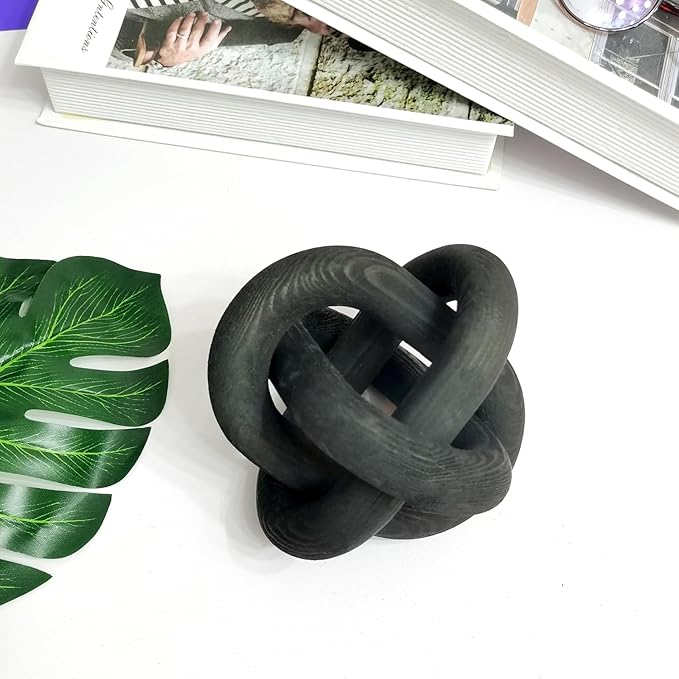 3-Ring Wooden Chain, Pine Wood Carving, Modern Home Minimalist Coffee Table Decoration, Living Room, Bedroom, Bookshelf, Porch Decoration(E)