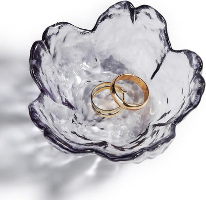 Cherry Blossom Glass Ring Holder Dish, Decorative Jewelry Trinket Rings Earrings Keys Storage Organizer Tray(Gray)