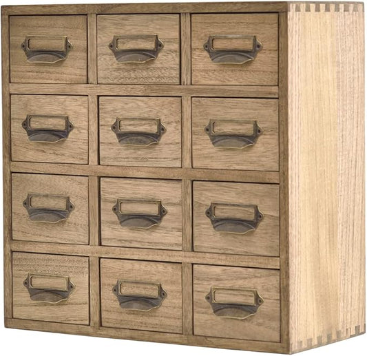 KIRIGEN Wooden Desk Storage Cabinet 12 Drawers Mini Chest with Metal Handles Desktop Organizer Storage Box for Home Office Dark Brown(12CG-DBR)