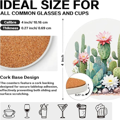 zcyhtqp, Funny Absorbent Round Ceramic Stone Coasters Set of 4 with Cork Base, Funny Coasters Cactus, Gifts for Home, Kitchen, Bar, Coffee Table, Office Table Décor