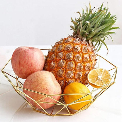 IBWell Geometric Metal Wire Fruit Bowl, Iron Arts Fruit Storage Baskets (Gold, Normal)