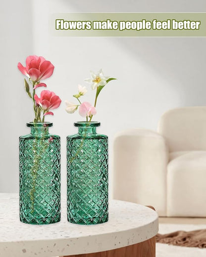 Bud Vases,6 Pcs Glass Vase Small Amber Bud Vases for Centerpieces, Vintage Vase for Centerpieces, Rustic Wedding, Home, Table Decor (Green)
